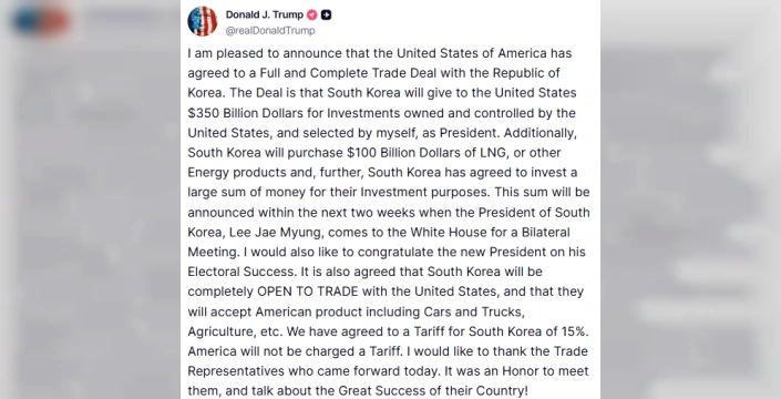 Trump açıkladı: Güney Kore ile tam kapsamlı ticaret anlaşması