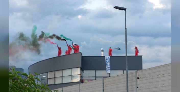 Avusturya'da protesto: BRP Rotax fabrikası önünde Filistin bayrağı açıldı