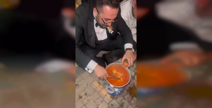 Bolu'da düğün şenliği: Damadın arkadaşının kafasında menemen