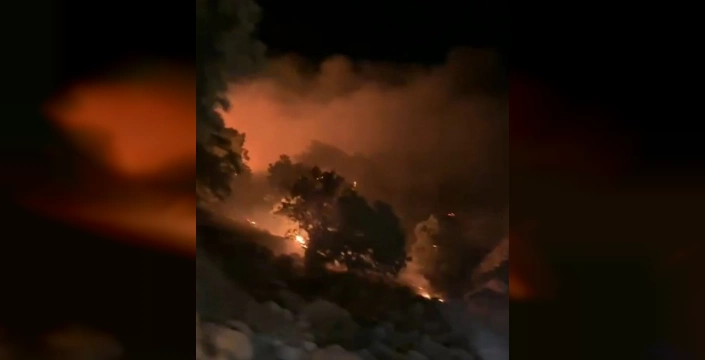 Denizli'nin Buldan ilçesinde yangın: Dağdan yuvarlanan alevli kütük yangını büyüttü