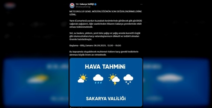 Sakarya'da kuvvetli yağış uyarısı: Sel ve su baskını riski
