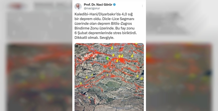 Prof. Dr. Naci Görür uyardı: Diyarbakır fayında stres birikimi arttı