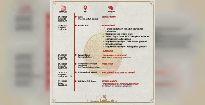 Samsun'da 29 Ekim Cumhuriyet Bayramı etkinlikleri açıklandı