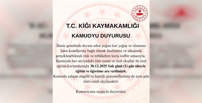 Bingöl'de yoğun kar nedeniyle okullara 1 gün ara verildi