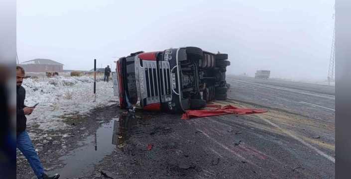 Patnos'ta hayvan yüklü tır devrildi, 10 küçükbaş telef oldu