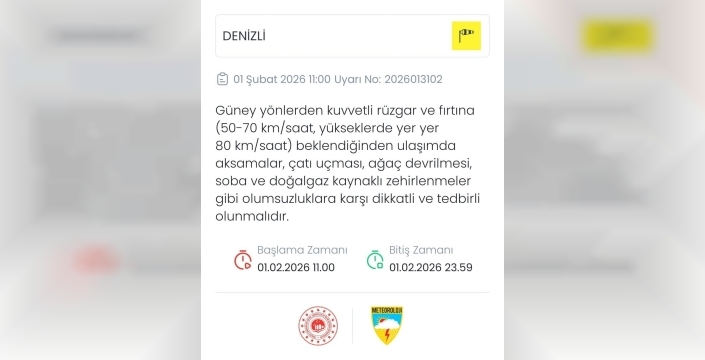 Denizli'de fırtına alarmı: Kuvvetli rüzgar geliyor