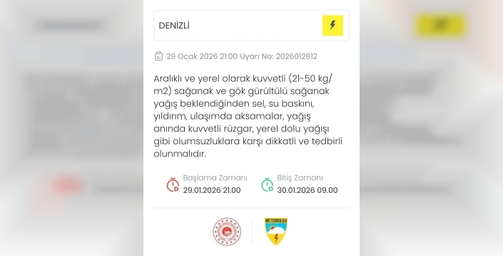 Denizli'de kuvvetli sağanak ve gök gürültülü yağış alarmı