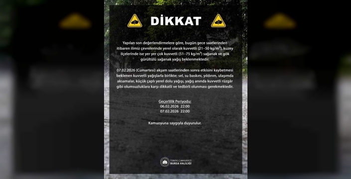 Bursa'da kuvvetli yağış uyarısı: Dikkatli olunmalı