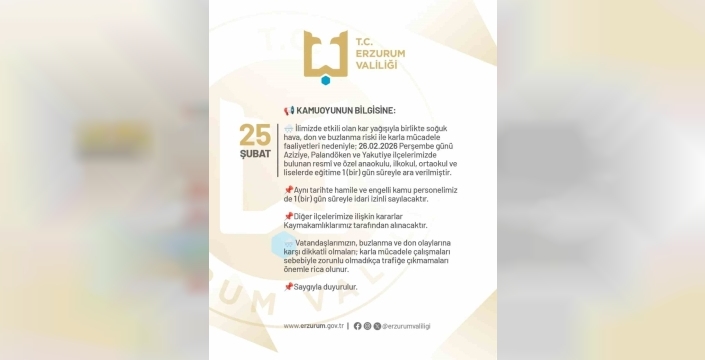 Erzurum'da okullara kar nedeniyle tatil kararı alındı