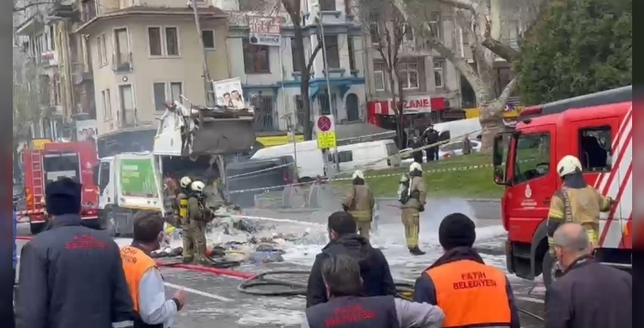 Fatih'te çöp kamyonunda patlama: Cadde kapandı