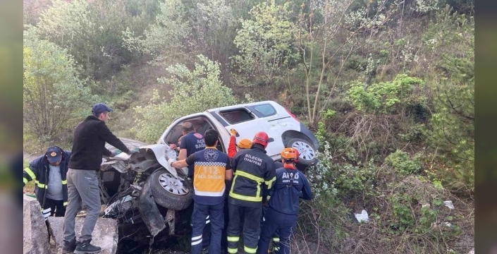Bilecik'te şarampole uçan kamyonetin sürücüsü ekiplerce kurtarıldı