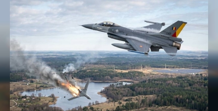 NATO jetinden son anda müdahale: İHA havada parçalandı