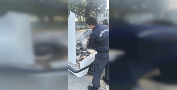 Söğüt'te park halindeki araç alev topuna döndü, jandarma anında müdahale etti
