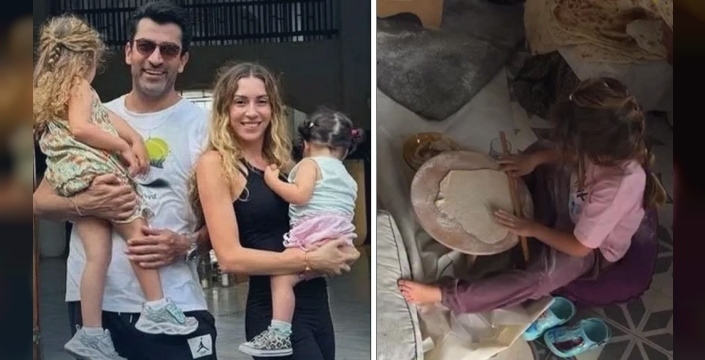 Sinem Kobal ve kızı Lalin, köyde yufka açmanın keyfini çıkardı
