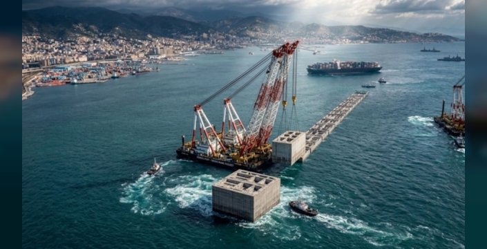 Cenova Limanı'nda dev beton bloklar denize batırıldı