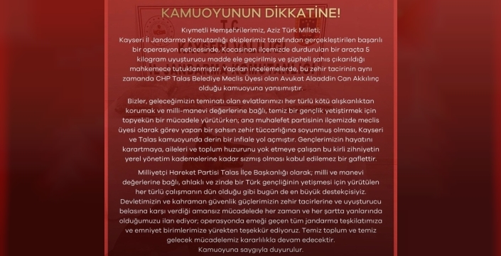 CHP'li meclis üyesinin uyuşturucuyla yakalanması MHP'yi ayağa kaldırdı: 'Kabul edilemez gaflet!
