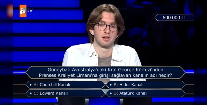 Kim Milyoner Olmak İster'de 500 bin TL'lik Atatürk Kanalı sorusu heyecan yarattı
