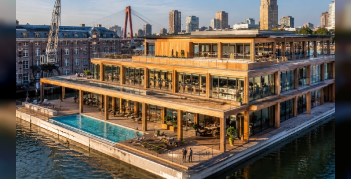 Ne batıyor ne yerinde duruyor: Rotterdam'ın yüzen ofisi geleceğin mimarisini sergiliyor