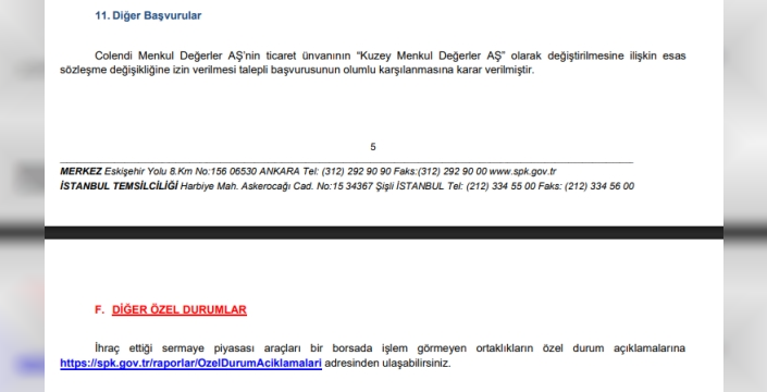 Sermaye Piyasası Kurulu, Colendi'nin ünvanını değiştirdi