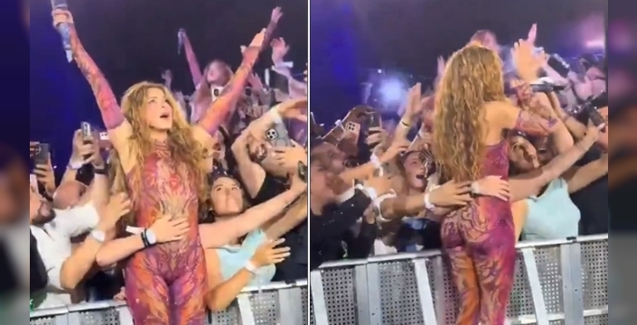 Shakira'nın sahnesinde hayranla kurduğu o 'temas' ortalığı karıştırdı