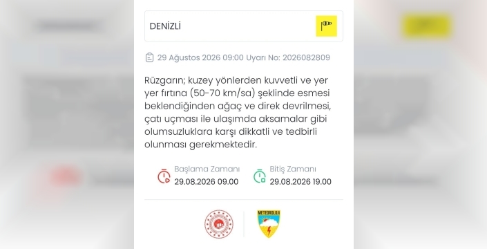 Denizli için fırtına uyarısı yapıldı