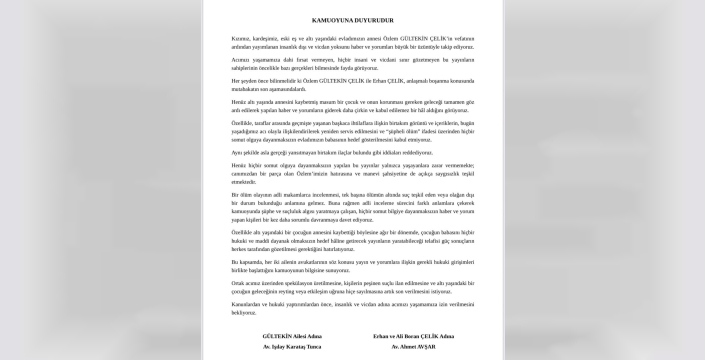 Erhan Çelik ve ailesinden Özlem Gültekin açıklaması