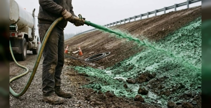Otoyol kenarlarında hydroseeding yöntemiyle yeşillendirme