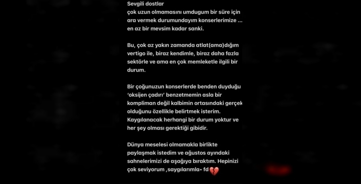 Usta sanatçının sağlık durumu nedeniyle sahnelere ara verme kararı