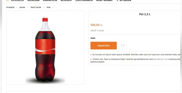 200 TL ile sadece iki şişe kola alınabiliyor
