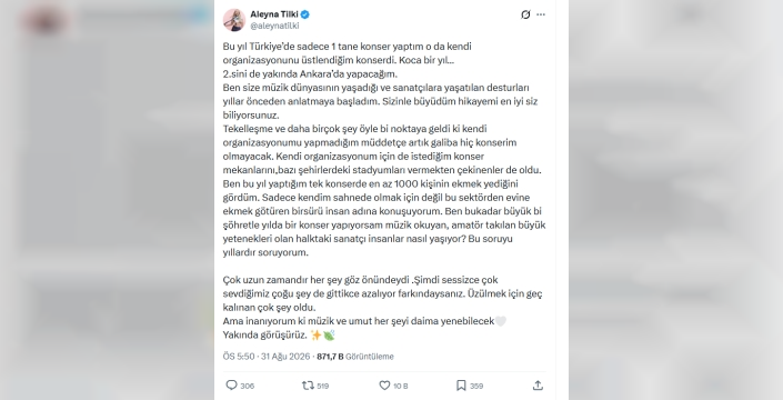 Aleyna Tilki, konser düzenlemek için şartlarını açıkladı