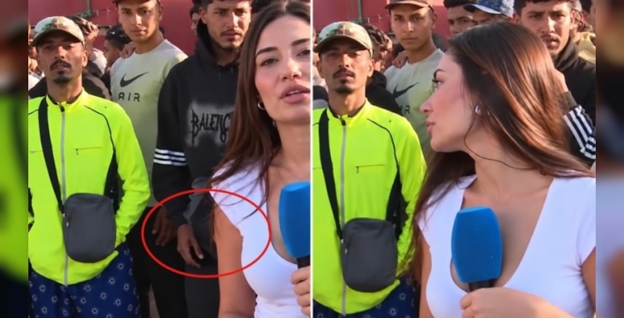Canlı yayında tacize uğrayan İspanyol muhabir profesyonel kalmayı başardı