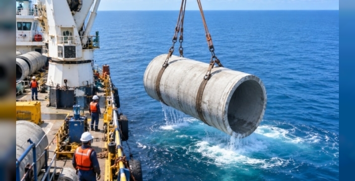 Deniz dibine 1.500 tonluk beton borular bırakılıyor