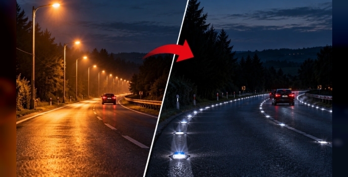 Ingiltere'de yollar ışıklı çivilerle aydınlanıyor