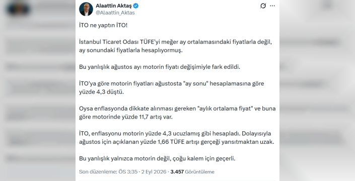 İTO, ağustos enflasyon hesaplamasında metodolojik sorun yaşadı