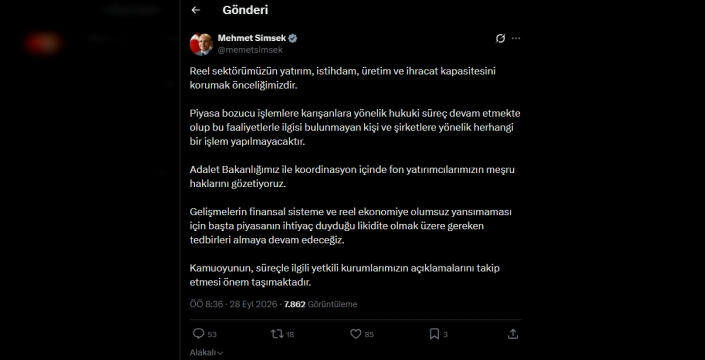 Şimşek fon sürecinde tedbirlerin sürdüğünü duyurdu