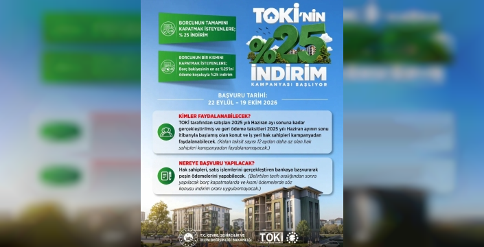 Toki borcu olanlara yüzde 25 indirim