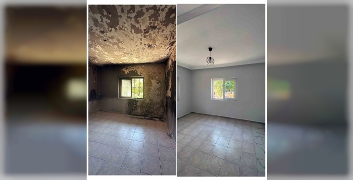 Belediye evi yanan aileye destek oldu