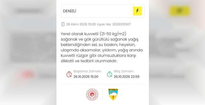Denizli'ye kuvvetli yağış uyarısı