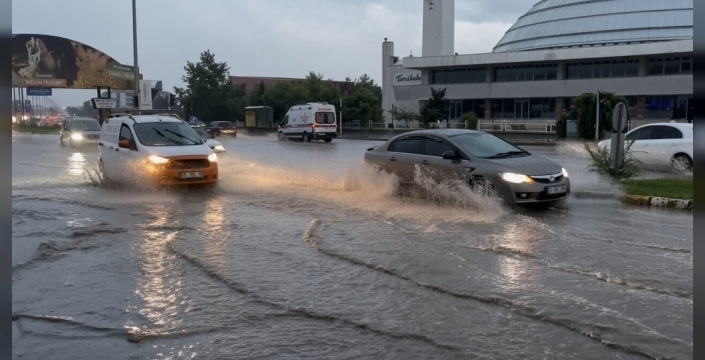 Erzincan'da şiddetli yağmur ve etkileyici şimşekler