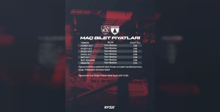 Kayserispor-Muğlaspor biletleri 138 TL'den başlıyor