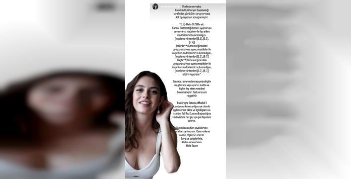Melis Sezen, uyuşturucu test sonuçlarının negatif olduğunu açıkladı