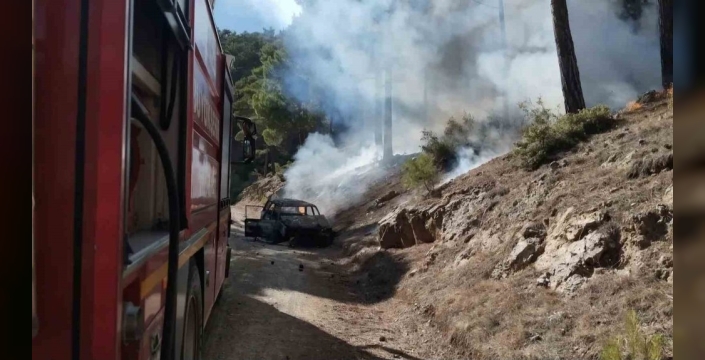 Ormanda park halindeki otomobil alev aldı